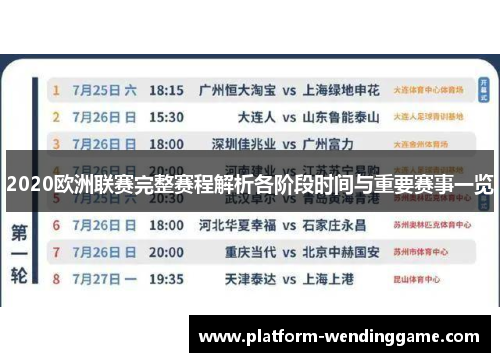 2020欧洲联赛完整赛程解析各阶段时间与重要赛事一览 2020欧洲联赛完整赛程解析各阶段时间与重要赛事一览