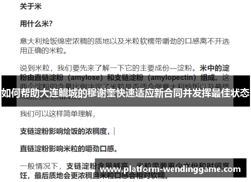 如何帮助大连鲲城的穆谢奎快速适应新合同并发挥最佳状态 如何帮助大连鲲城的穆谢奎快速适应新合同并发挥最佳状态